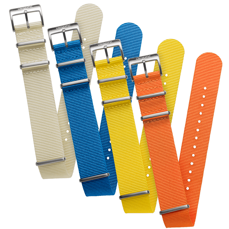 Unimatic - Nylon NATO Steel Strap - You Can Check The Various Straps Length Mounted on Each Different Model Below. Strap Length